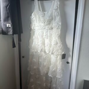 Lulu's Exceptional Entrance White Sleeveless Tiered Rosette Midi Dress